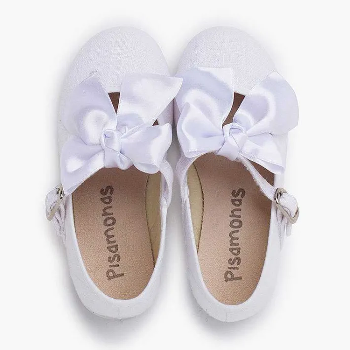 Pisamonas Communion Shoes>Linen Mary Janes Ceremony Satin Bow