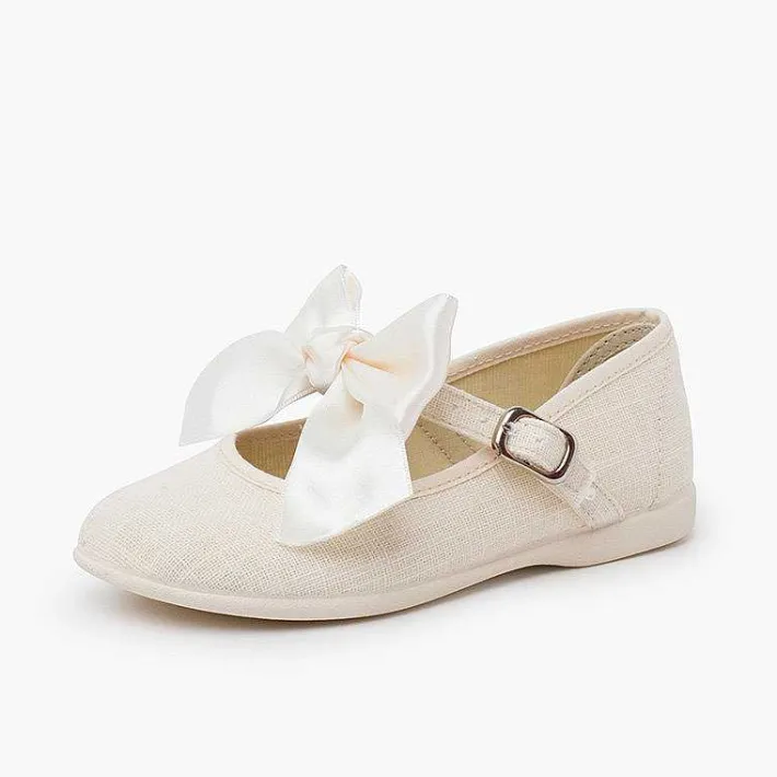 Pisamonas Communion Shoes>Linen Mary Janes Ceremony Satin Bow