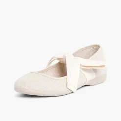 Pisamonas Mary Janes>Linen Mary Janes With Beige Bow