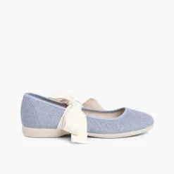 Pisamonas Mary Janes>Linen Mary Janes With Beige Bow