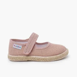 Pisamonas Mary Janes>Linen Mary Janes With Espadrille Sole And Hook-And-Loop Closure