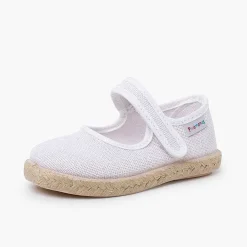 Pisamonas Mary Janes>Linen Mary Janes With Espadrille Sole And Hook-And-Loop Closure