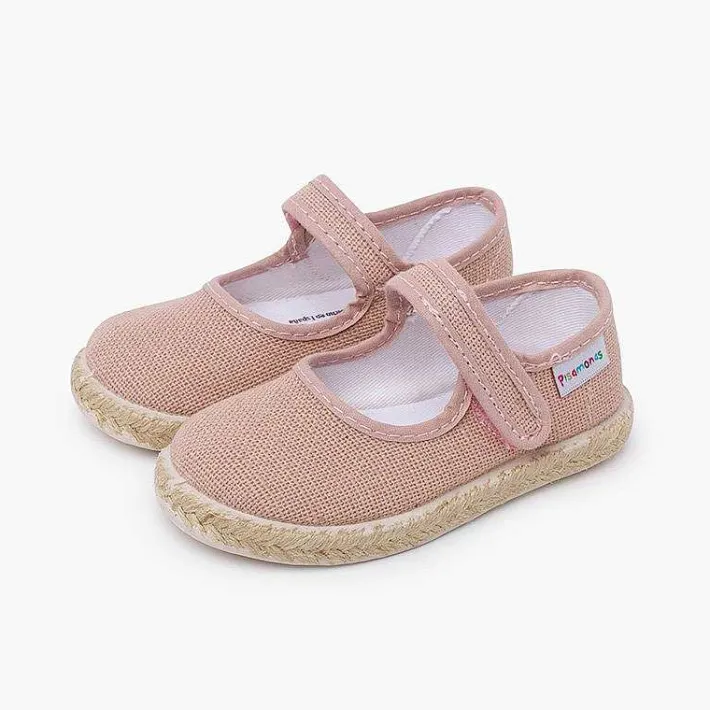 Pisamonas Mary Janes>Linen Mary Janes With Espadrille Sole And Hook-And-Loop Closure