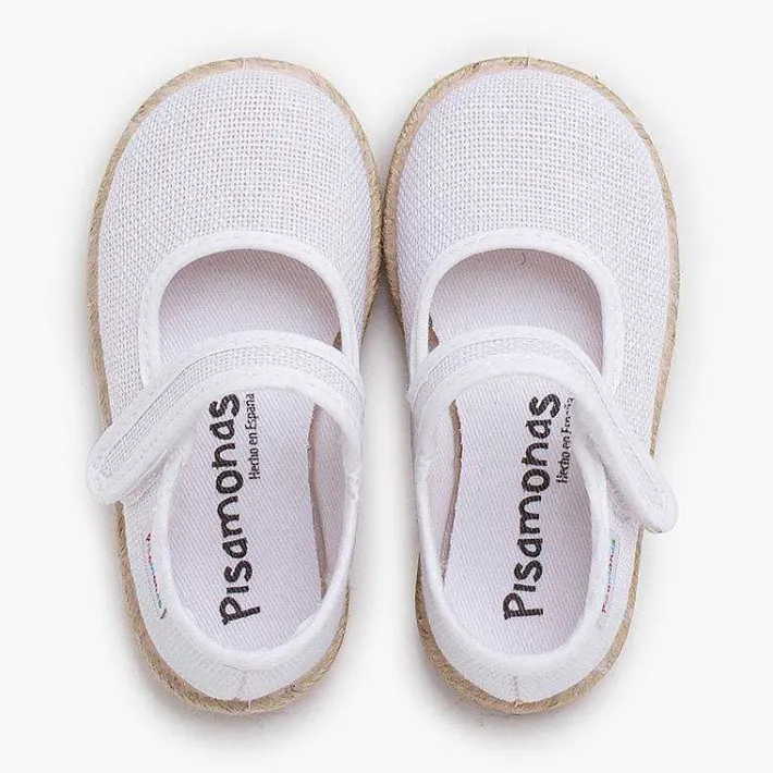 Pisamonas Mary Janes>Linen Mary Janes With Espadrille Sole And Hook-And-Loop Closure
