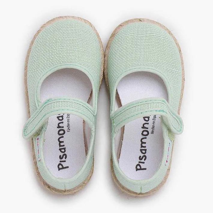 Pisamonas Mary Janes>Linen Mary Janes With Espadrille Sole And Hook-And-Loop Closure