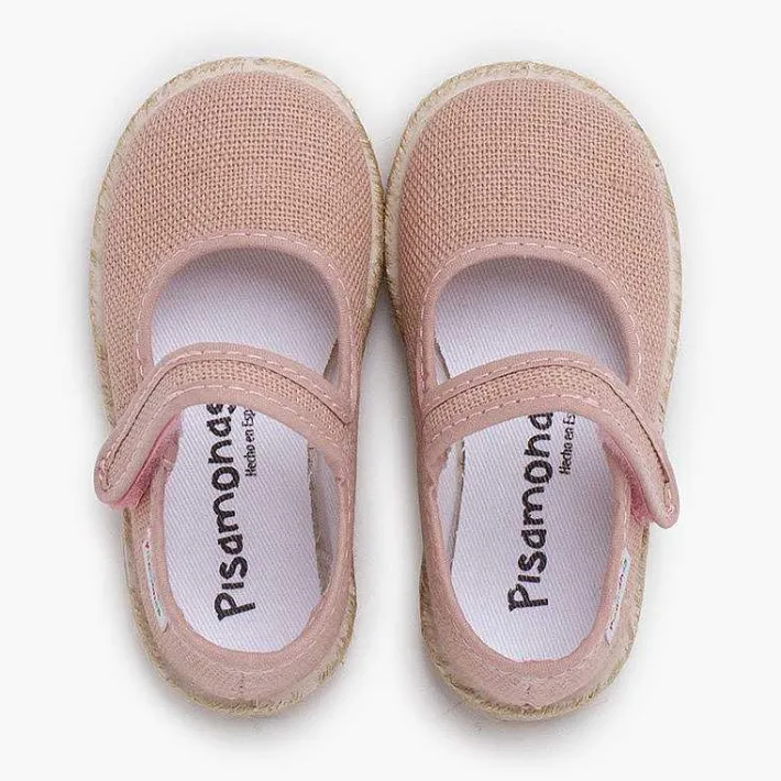 Pisamonas Mary Janes>Linen Mary Janes With Espadrille Sole And Hook-And-Loop Closure