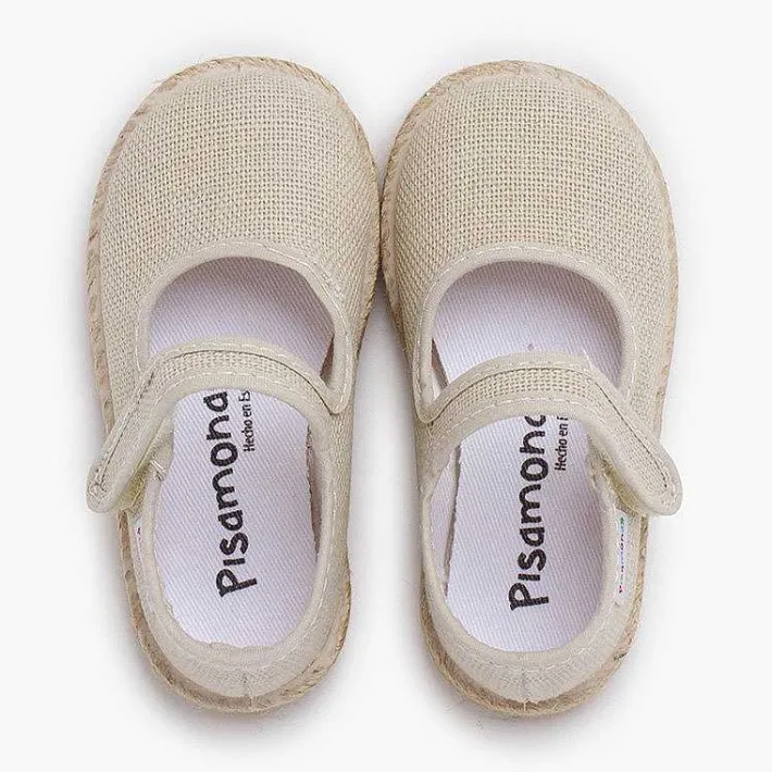 Pisamonas Mary Janes>Linen Mary Janes With Espadrille Sole And Hook-And-Loop Closure