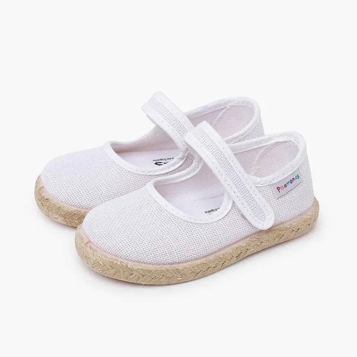 Pisamonas Mary Janes>Linen Mary Janes With Espadrille Sole And Hook-And-Loop Closure