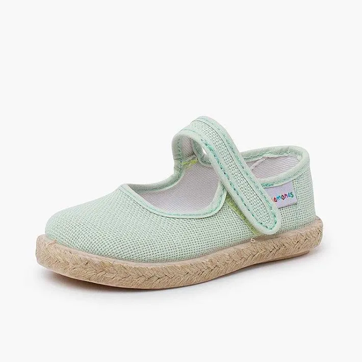 Pisamonas Mary Janes>Linen Mary Janes With Espadrille Sole And Hook-And-Loop Closure