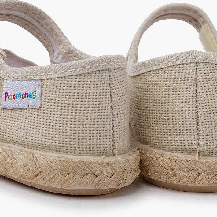 Pisamonas Mary Janes>Linen Mary Janes With Espadrille Sole And Hook-And-Loop Closure