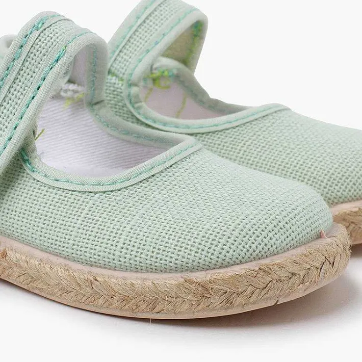 Pisamonas Mary Janes>Linen Mary Janes With Espadrille Sole And Hook-And-Loop Closure
