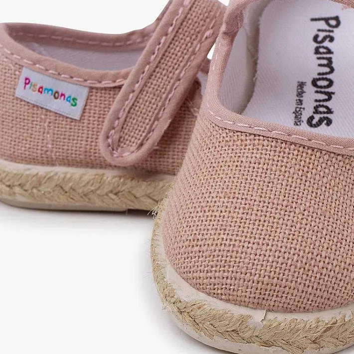 Pisamonas Mary Janes>Linen Mary Janes With Espadrille Sole And Hook-And-Loop Closure