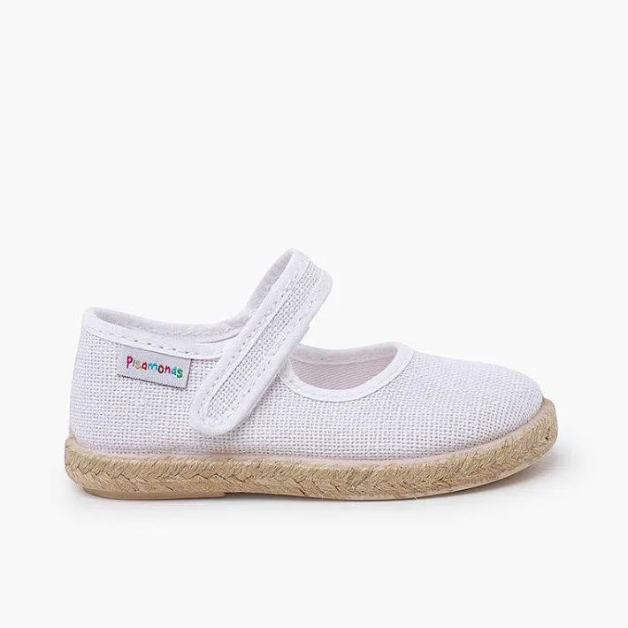 Pisamonas Mary Janes>Linen Mary Janes With Espadrille Sole And Hook-And-Loop Closure