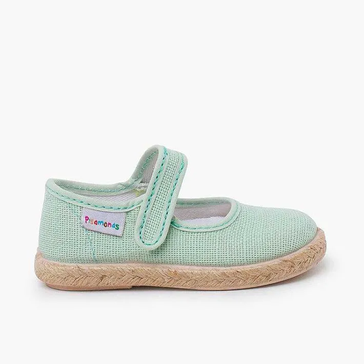 Pisamonas Mary Janes>Linen Mary Janes With Espadrille Sole And Hook-And-Loop Closure