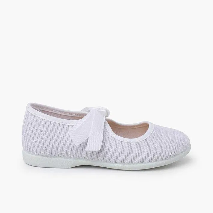 Pisamonas Mary Janes>Linen Mary Janes With Faille Bow Fastening