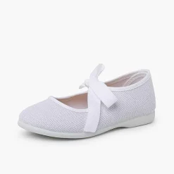 Pisamonas Mary Janes>Linen Mary Janes With Faille Bow Fastening