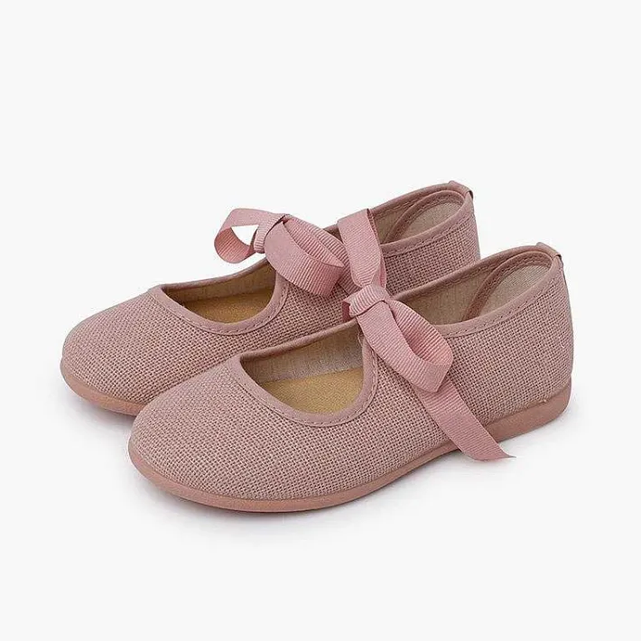 Pisamonas Mary Janes>Linen Mary Janes With Faille Bow Fastening