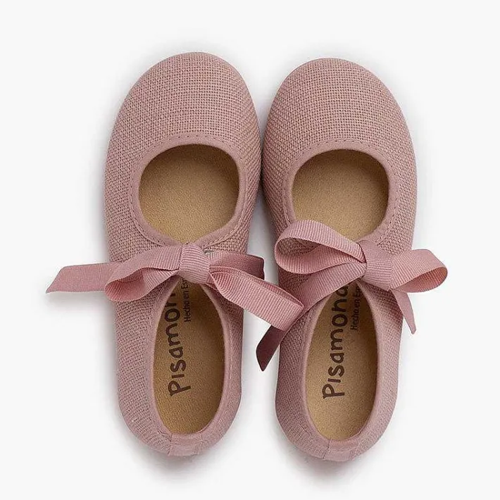 Pisamonas Mary Janes>Linen Mary Janes With Faille Bow Fastening