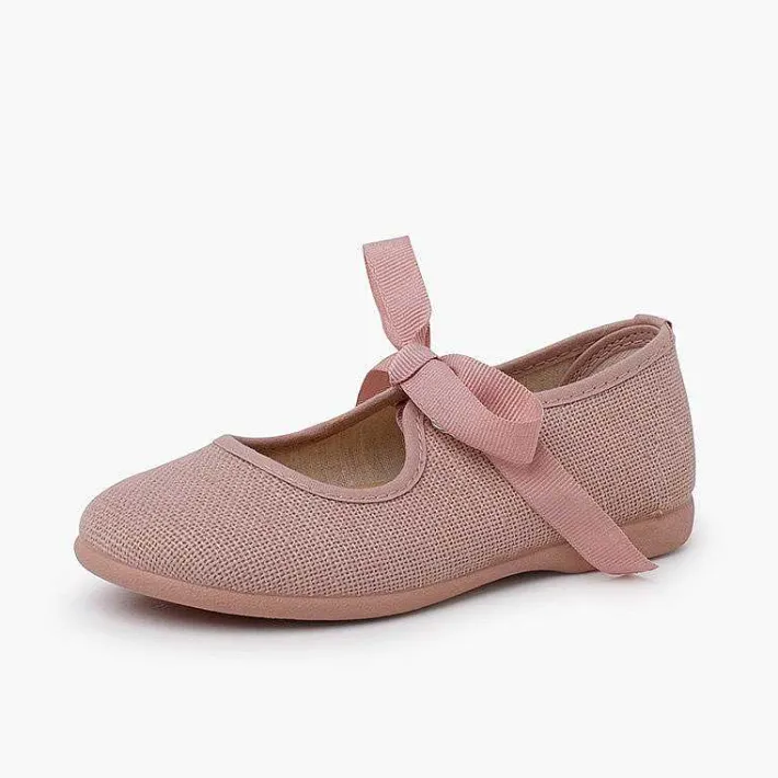 Pisamonas Mary Janes>Linen Mary Janes With Faille Bow Fastening