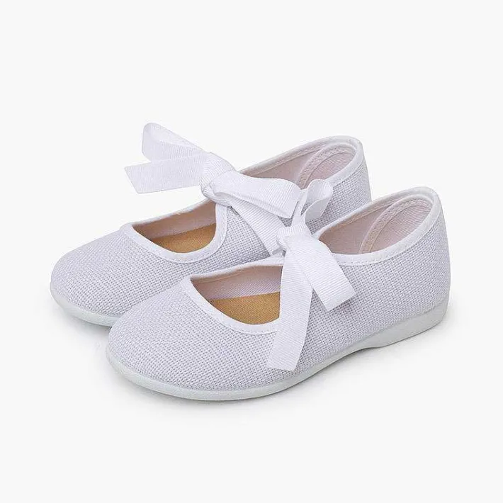 Pisamonas Mary Janes>Linen Mary Janes With Faille Bow Fastening