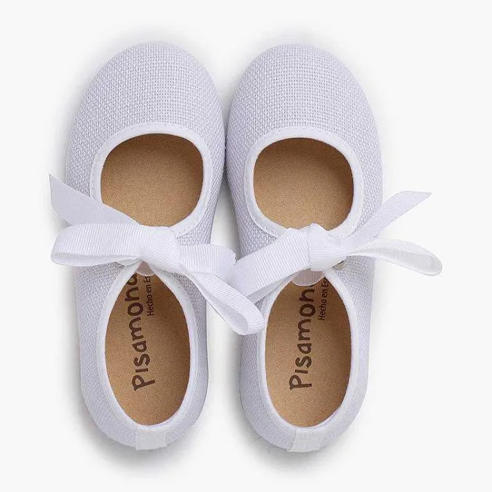 Pisamonas Mary Janes>Linen Mary Janes With Faille Bow Fastening