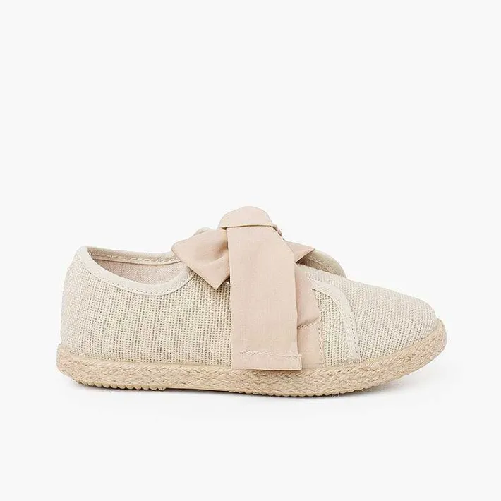 Pisamonas Espadrilles>Linen Trainers With Bow And Jute Band