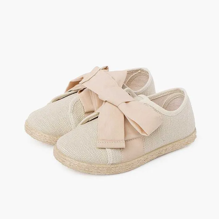 Pisamonas Espadrilles>Linen Trainers With Bow And Jute Band