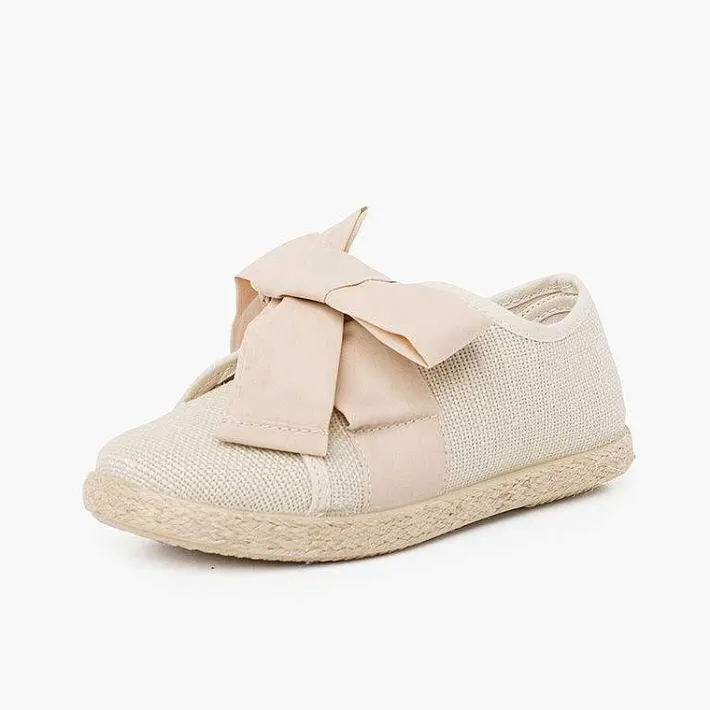 Pisamonas Espadrilles>Linen Trainers With Bow And Jute Band