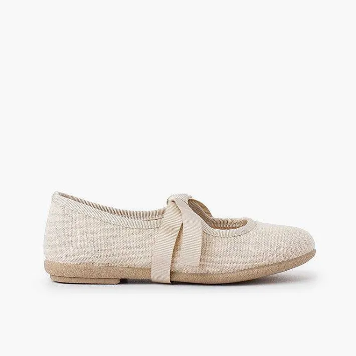 Pisamonas Mary Janes>Linen Type Mary Janes With Bow-Tie