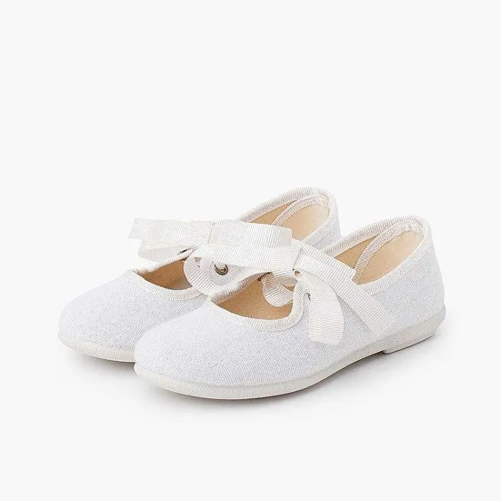 Pisamonas Mary Janes>Linen Type Mary Janes With Bow-Tie