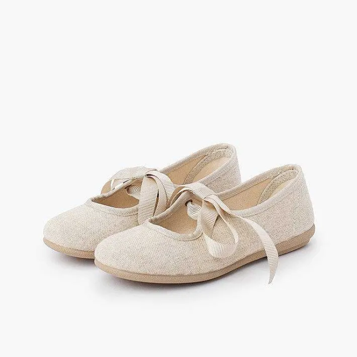 Pisamonas Mary Janes>Linen Type Mary Janes With Bow-Tie