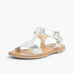 Pisamonas Sandals>Metallic Flat Leather Sandals