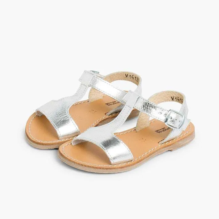 Pisamonas Sandals>Metallic Flat Leather Sandals