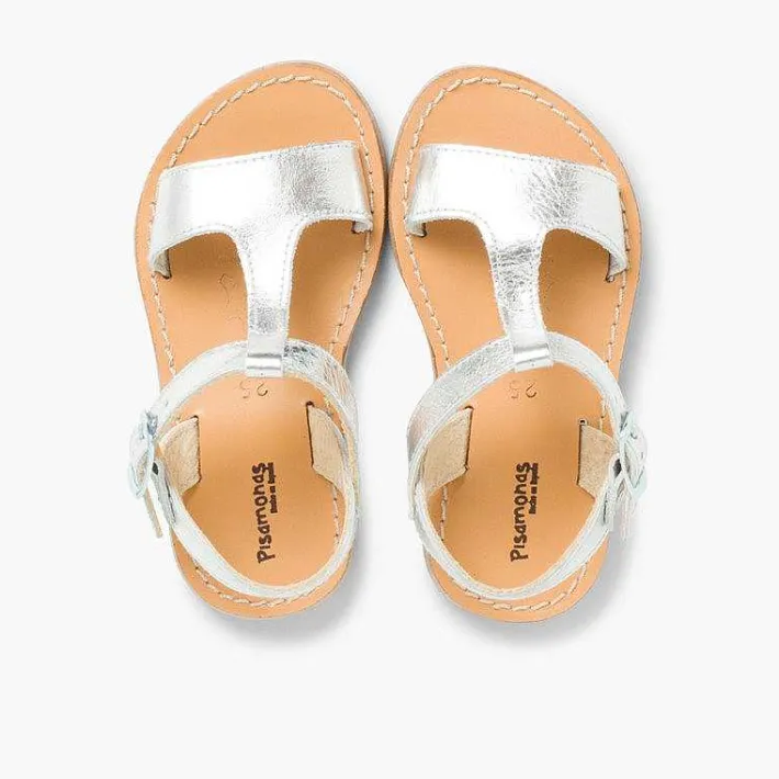 Pisamonas Sandals>Metallic Flat Leather Sandals