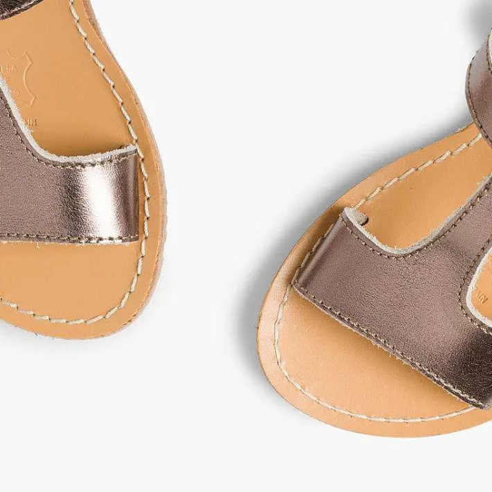 Pisamonas Sandals>Metallic Flat Leather Sandals