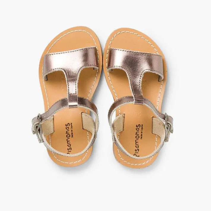 Pisamonas Sandals>Metallic Flat Leather Sandals