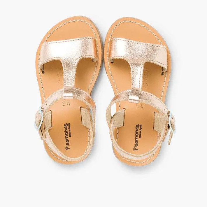 Pisamonas Sandals>Metallic Flat Leather Sandals