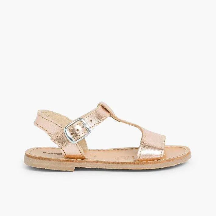 Pisamonas Sandals>Metallic Flat Leather Sandals