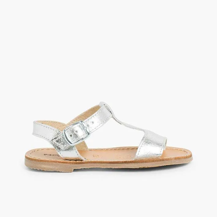 Pisamonas Sandals>Metallic Flat Leather Sandals