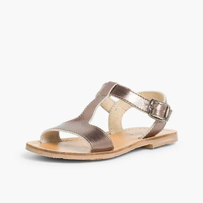 Pisamonas Sandals>Metallic Flat Leather Sandals