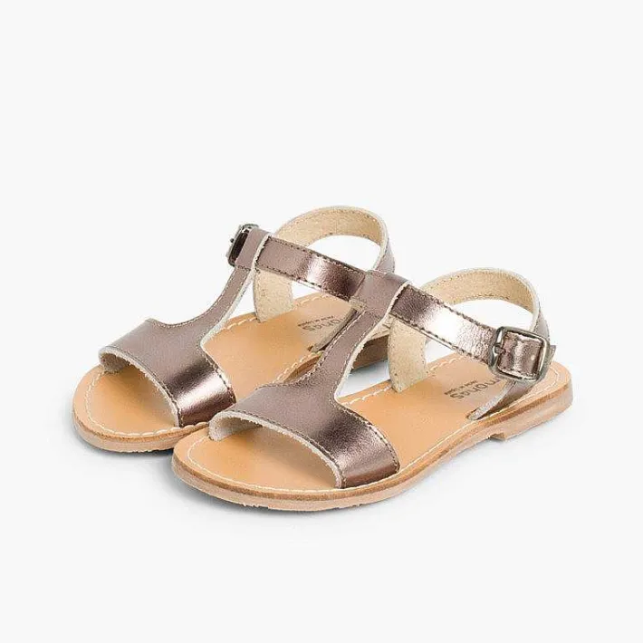 Pisamonas Sandals>Metallic Flat Leather Sandals