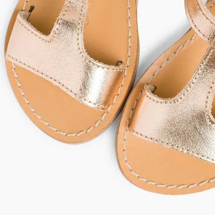Pisamonas Sandals>Metallic Flat Leather Sandals