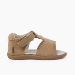 Pisamonas Sandals>Open T-Bar Sandal With Soft Heel Colour Beige