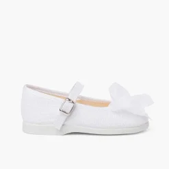 Pisamonas Mary Janes>Organza Bow Buckle Linen Mary Janes