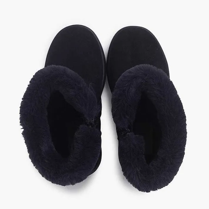 Pisamonas Boots>Padded Fur Collar Boots Colour Navy Blue