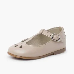 Pisamonas Mary Janes>Pearly Leather Mary Janes Die-Cut Design
