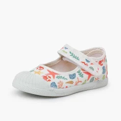 Pisamonas Mary Janes>Printed Mary Janes Rubber Toe Cap Hook-And-Loop Closure Colour Estrellas Y Corales