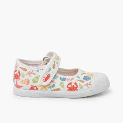 Pisamonas Mary Janes>Printed Mary Janes Rubber Toe Cap Hook-And-Loop Closure Colour Estrellas Y Corales