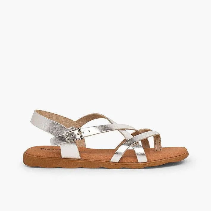 Pisamonas Sandals>Roman Sandals With Metallic Straps For Women And Girls