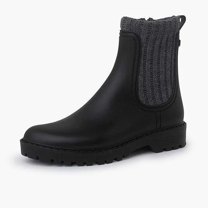 Pisamonas Wellies>Rubber And Marbled Wool Track Boots Colour Negro-Gris